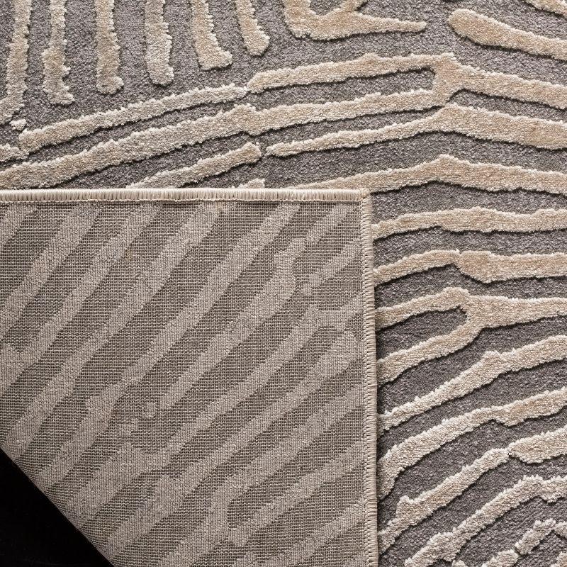 Abstract Taupe Square Synthetic Rug - Easy Care & Stain-resistant