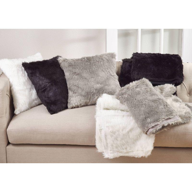 Gray Faux Fur Down Filled Square Throw Pillow