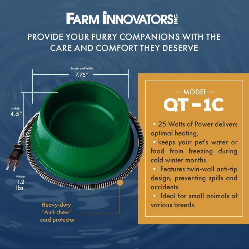 Farm Innovators 1 Quart 25 Watt Powered Heated Electric Water Bowl with Thermostatic Control and Anti Chew Cord Protector for Pets, Green