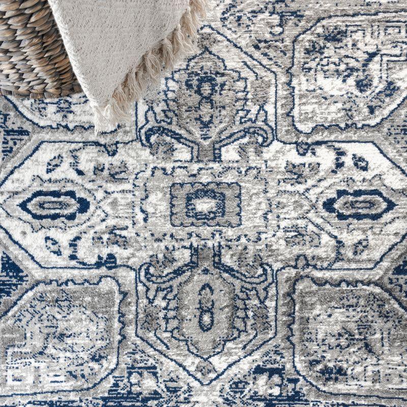 2'x8' Modern Persian Vintage Medallion Runner Rug, Light Grey/Navy - JONATHAN Y