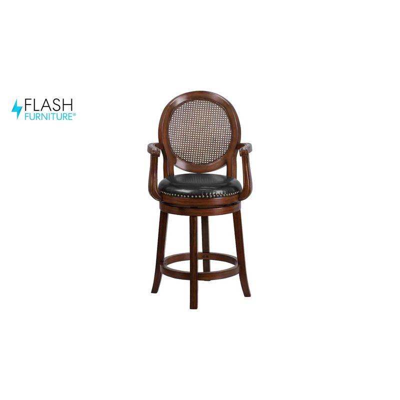 Espresso Wood Counter Stool with Black Leather Swivel Seat