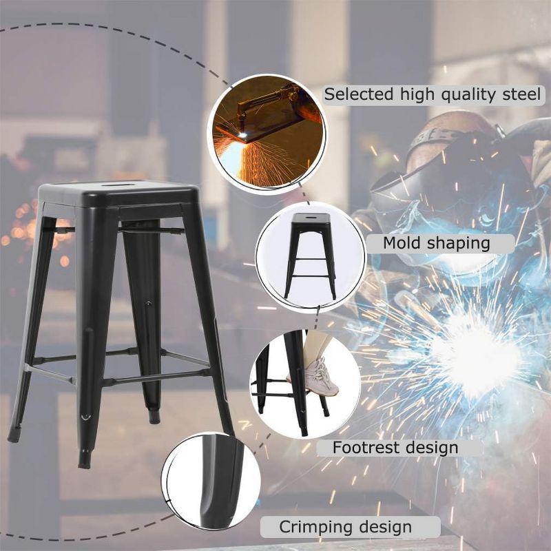 FDW Metal Bar Stools Set of 4 Counter Height Barstool Stackable Barstools 24 Inch Indoor Outdoor Patio Bar Stool Home Kitchen Dining Stool ,Black