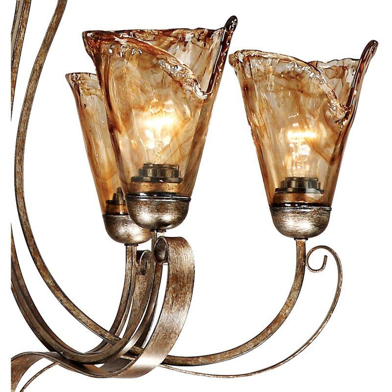 Franklin Iron Works Amber Scroll Golden Bronze Large Chandelier 31 1/2" Wide Rustic Art Glass 6-Light Fixture for Dining Room House Kitchen Island