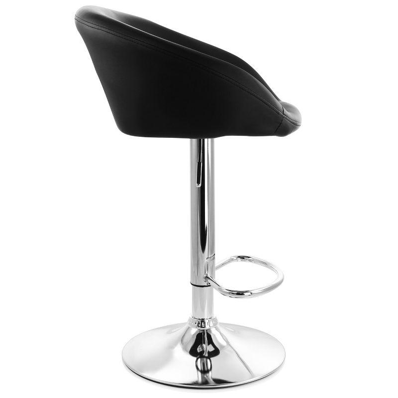 Modern Adjustable Swivel Black Leather & Metal Bar Stool Set