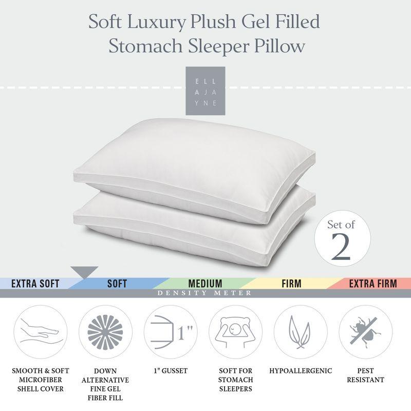 Exquisite Hotel Soft Luxury Plush Gusseted Soft Gel Filled Stomach Sleeper Pillow (Set of 2)