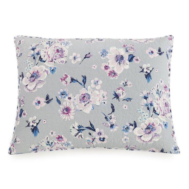 Gray Floral Embroidered Cotton Standard Pillow Sham