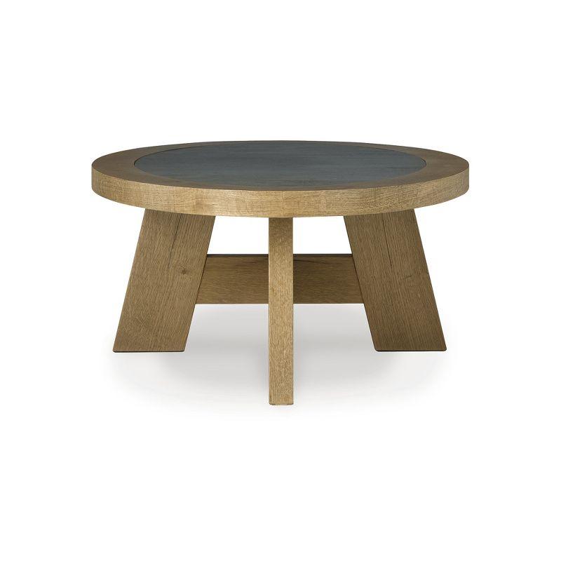 Signature Design by Ashley Brinstead Modern Coffee Table with Faux Cement Melamine Top, Light Brown