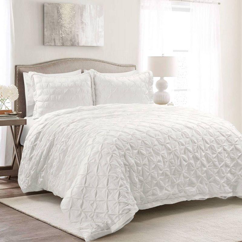 King White Pintuck Microfiber Duvet Cover Set