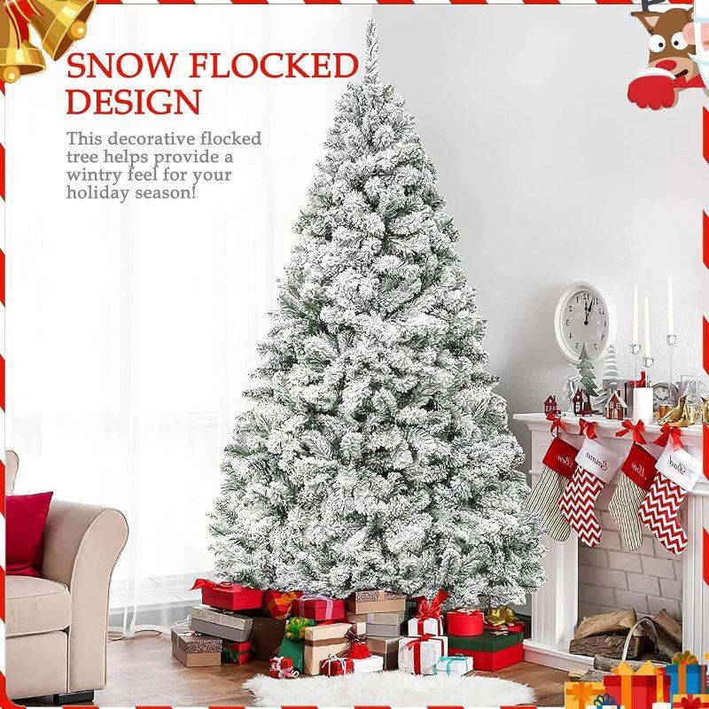 7.5ft Snow Flocked Hinged Artificial Christmas Tree, White