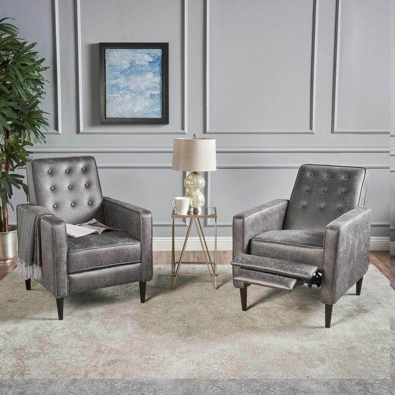 GDFStudio Mason Mid Century Modern Tufted Pushback Recliners (Set of 2), Slate/Microfiber