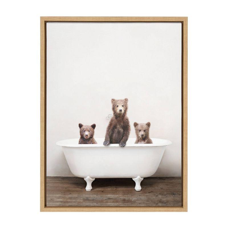 Three Little Bears in Bathtub Framed Canvas Print