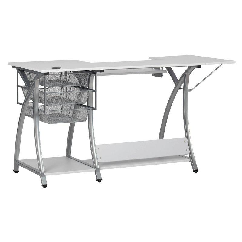 Silver and White Foldable Sewing Table with Mesh Drawers