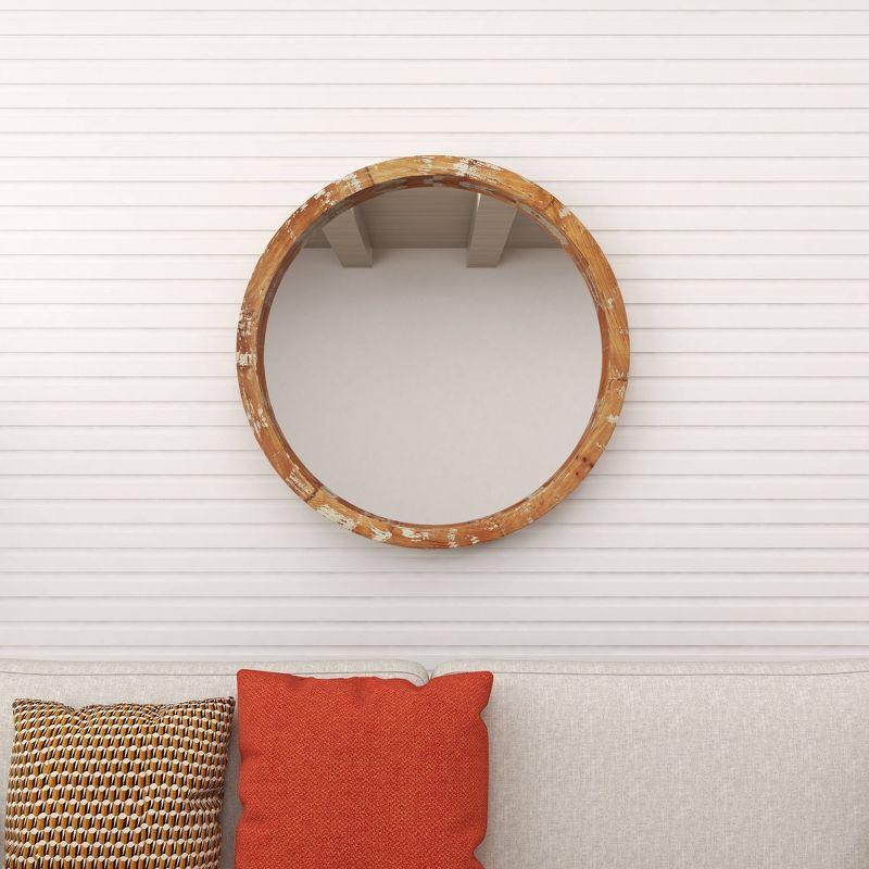Olivia & May Vintage Wall Mirror Brown: Round Wood Frame, No Assembly, Spot Clean, 39.5" Diameter