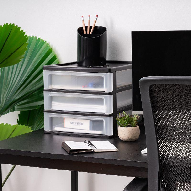 IRIS USA Medium 3-Drawer Stacking Desktop Organizer, 2 Pack, Plastic Drawer Storage Container for Stationery Art Craft Supplies Kitchen Office, Black