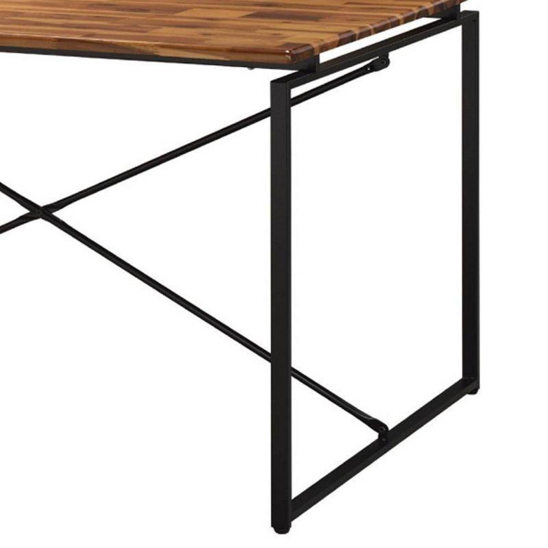 48" Jurgen Dining Table Oak/Black - Acme Furniture: Metal Sled Base, PU Padded Seats