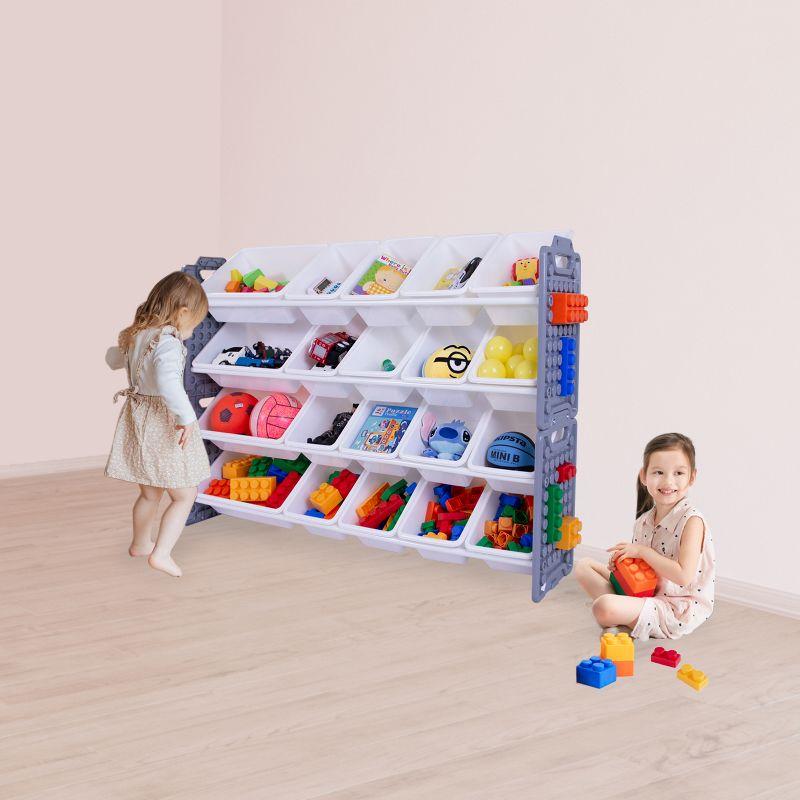 UNiPLAY Toy Organizer With 20 Removable Storage Bins and Block Play Panel, Multi-Size Bin Organizer