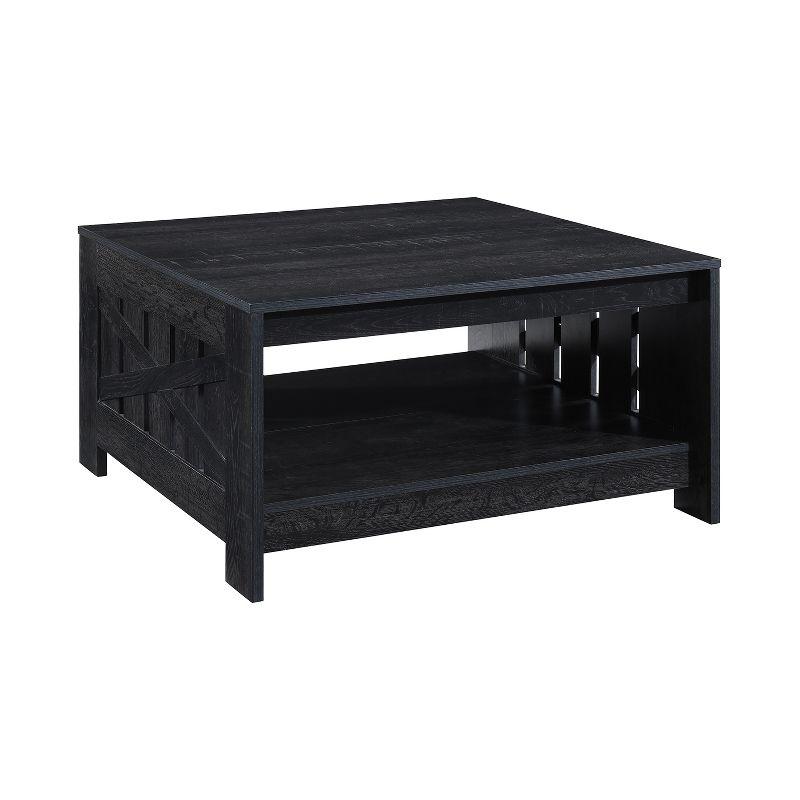 AndMakers 31.5 in. Farmhouse Black Oak Square Coffee Table with Open Storage for Living Room