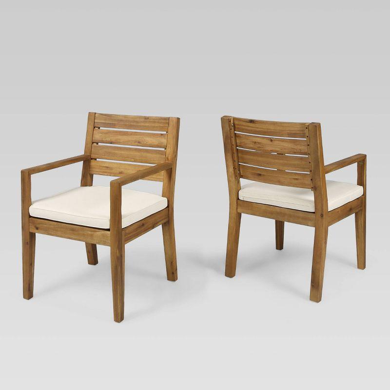 Nestor Acacia Wood Dining Chairs with Water-Resistant Cushions, Set of 2