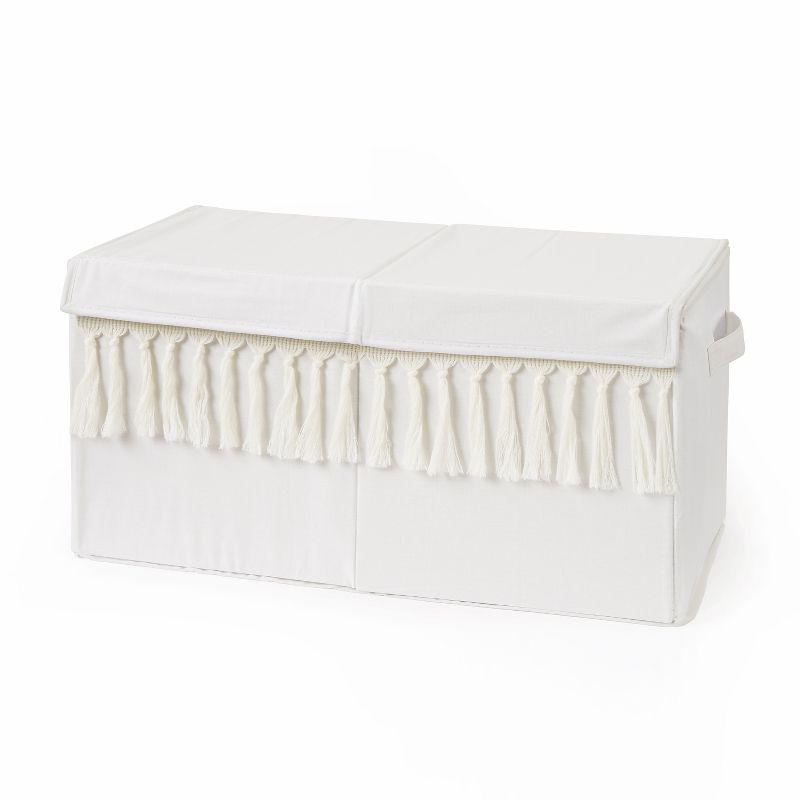 Ivory Boho Fringe Fabric Storage Toy Bin with Lid