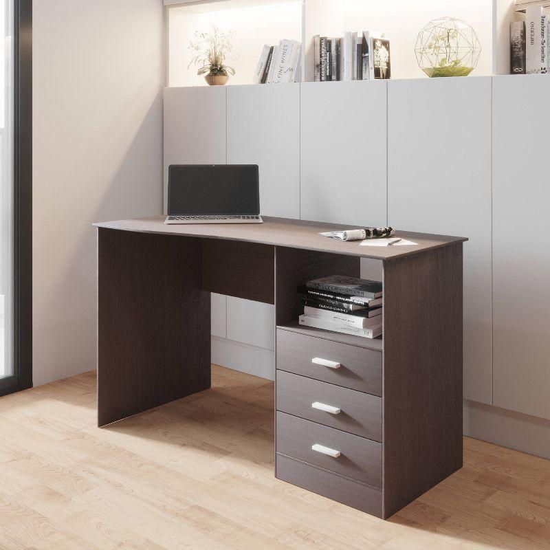 Espresso Gray 51" Wood Desk with 3 Drawers and Shelf