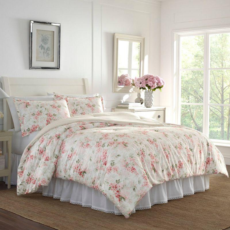 Full White Cotton Reversible Floral Comforter Set