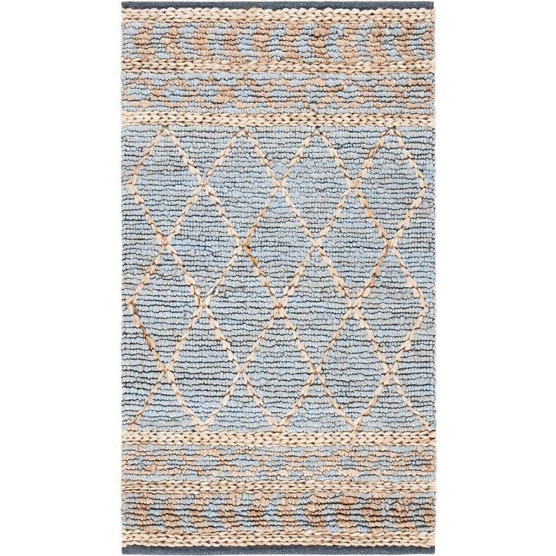 Handmade Blue and Natural Flatweave Cotton Rug