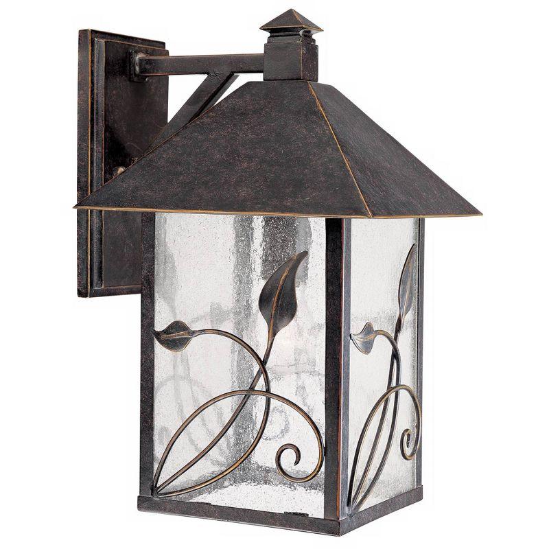 Bronze Leaf and Vine Lantern-Style Outdoor Wall Light