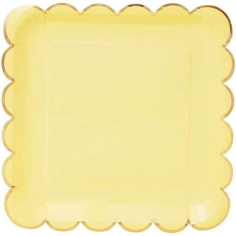 Sparkle and Bash 48-Pack Pastel Yellow Square Disposable Paper Plates, Gold Foil Scalloped Edge 9 In