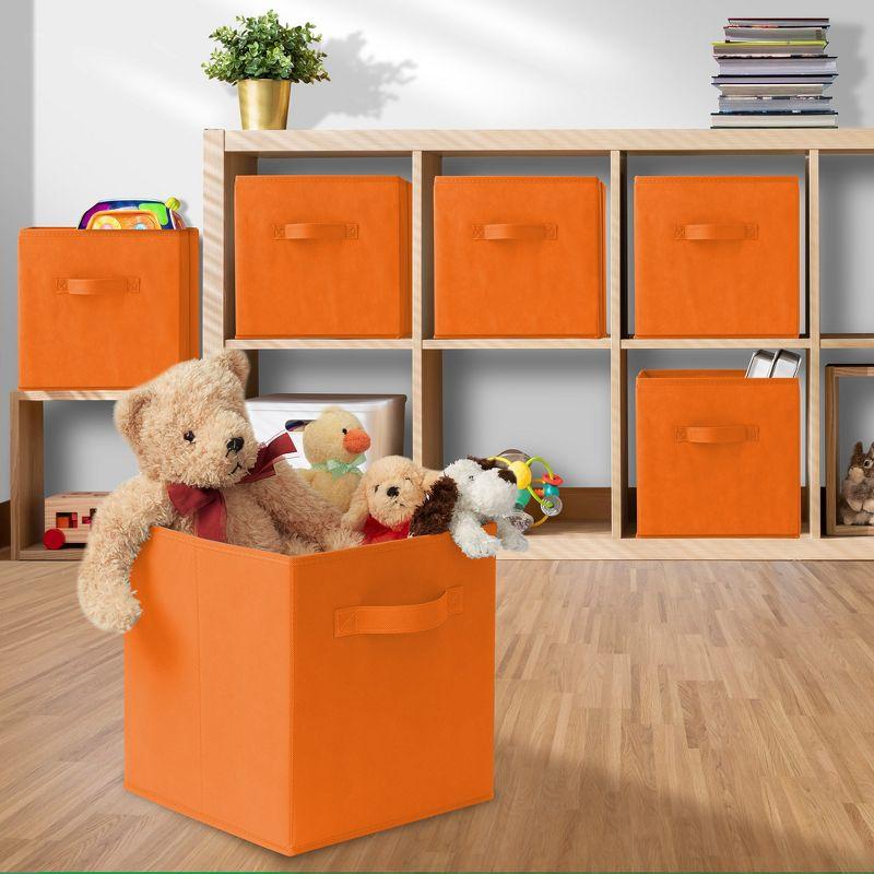 Orange Fabric Collapsible Cube Storage Bins, Set of 6