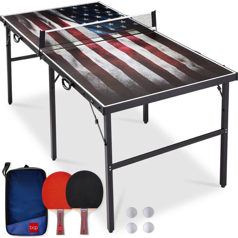 Best Choice Products 6x3ft Portable Ping Pong Table Game Set, Folding Table Tennis w/ 2 Paddles, Balls - American Flag