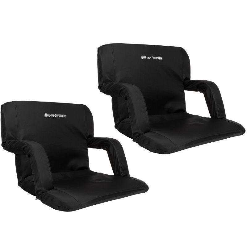 Black Reclining Stadium Seat Cushions with Armrests, Set of 2