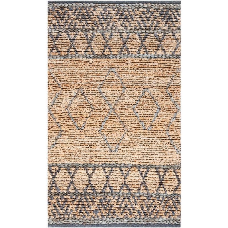 Beige and Gray Hand-Woven Jute Geometric Area Rug 3' x 5'