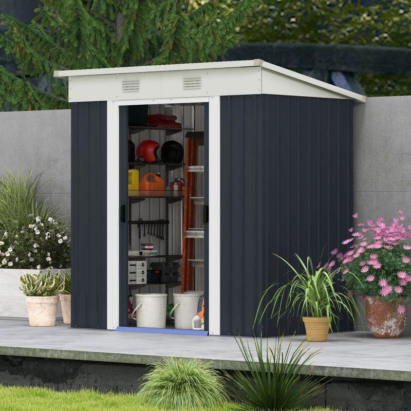 Outsunny 6' x 4' Metal Garden Shed, Backyard Tool Storage Shed with Dual Locking Doors, 2 Air Vents and Steel Frame, Black