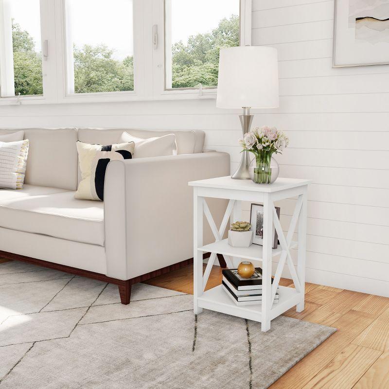 Lavish Home End Table with 2 Shelves and X-Leg Design, White