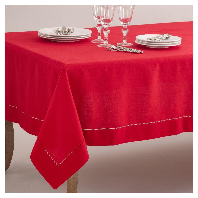 Red Hemstitch Border Rectangular Fabric Tablecloth