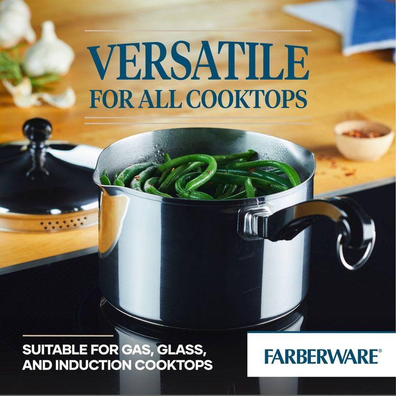 Farberware Classic Series 3qt Stainless Steel Straining Sauce Pan with Lid Silver: Dishwasher-Safe, Induction Compatible