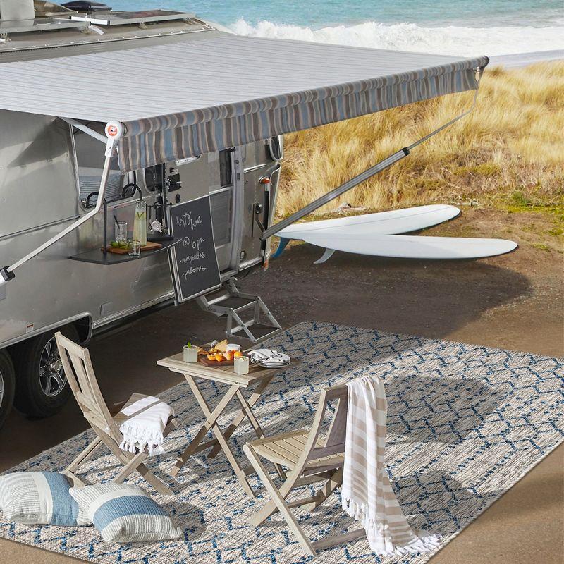 8'x10' Ourika Moroccan Geometric Textured Weave Indoor/Outdoor Area Rug, Light Gray/Navy - JONATHAN Y