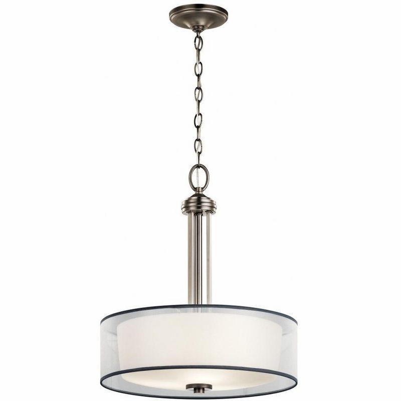 Clear Glass Drum Pendant Light with Pewter Finish, 18"