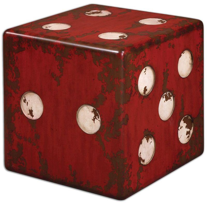 Distressed Red and Ivory Dice Accent Table