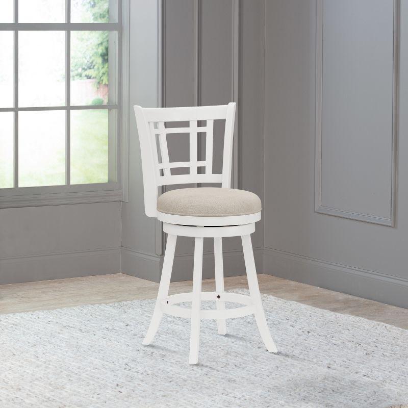 White Wood Swivel Counter Height Stool with Beige Seat