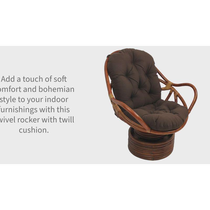 Burgundy Rattan Swivel Rocker with Twill Cushion