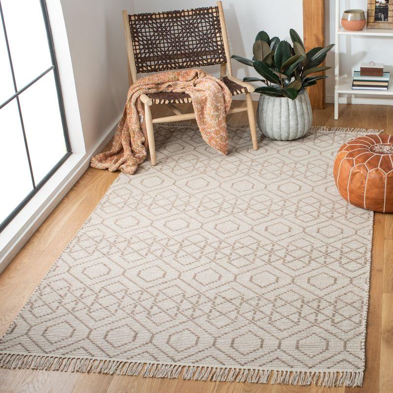 Handmade Brown and Beige Cotton Flat Woven Rug 5' x 8'