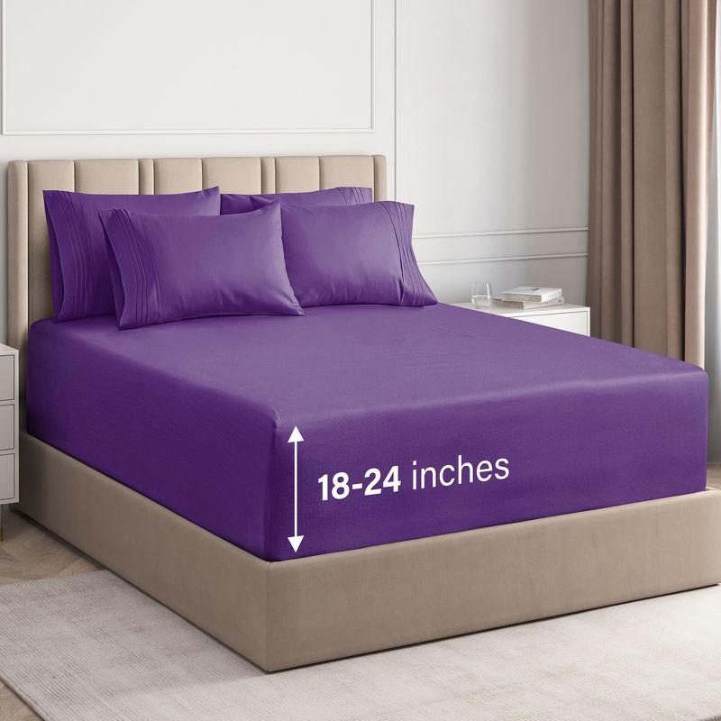 Queen Purple Microfiber 6-Piece Deep Pocket Sheet Set