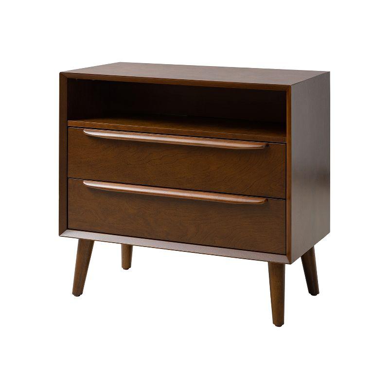 Walnut Mid-Century Modern 2-Drawer Nightstand with Open Shelf