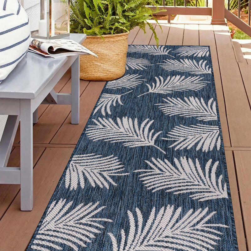 Tropical Navy Floral Flatwoven Synthetic 2'x7' Indoor/Outdoor Rug