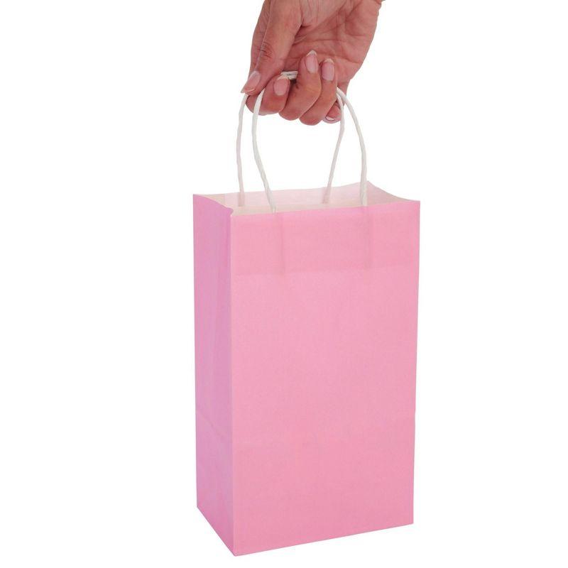 Blue Panda 25-Pack Pink Gift Bags with Handles - Small Paper Treat Bags for Birthday, Wedding, Retail (5.3x3.2x9 In)