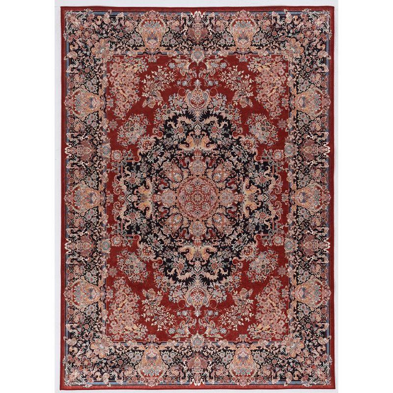 Emerald Martin Handmade Silk-Feel Red & Navy 5' x 7' Rug