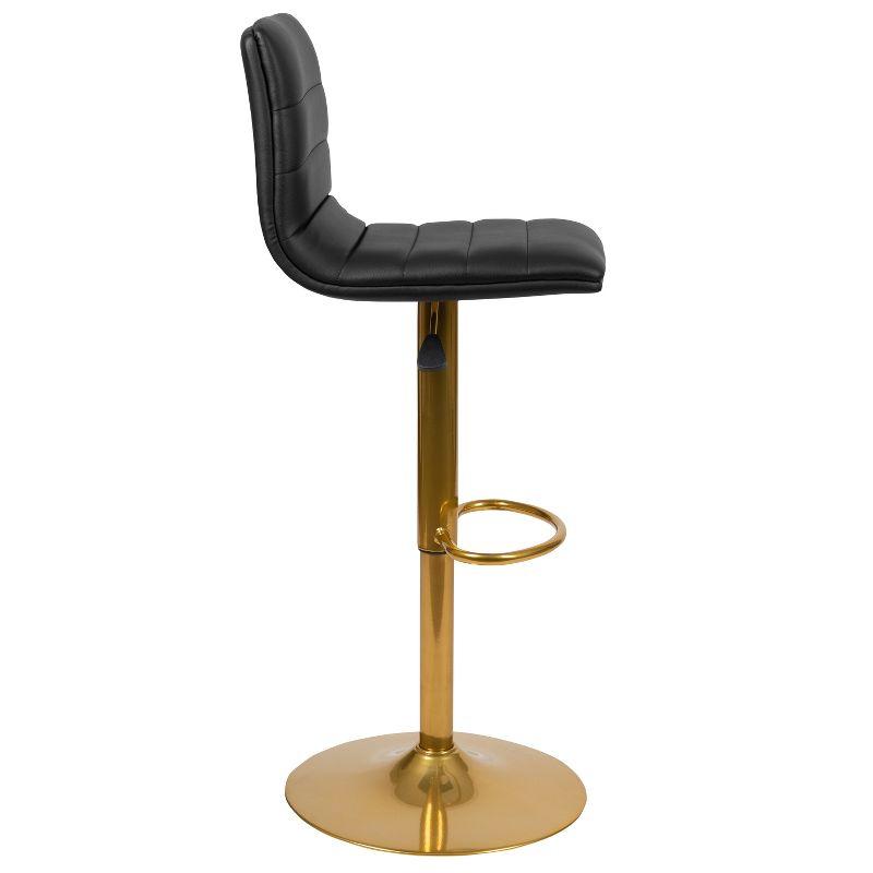 Flash Furniture Modern Black Vinyl Adjustable Bar Stool with Back, Counter Height Swivel Stool with Gold Pedestal Base, Set of 2