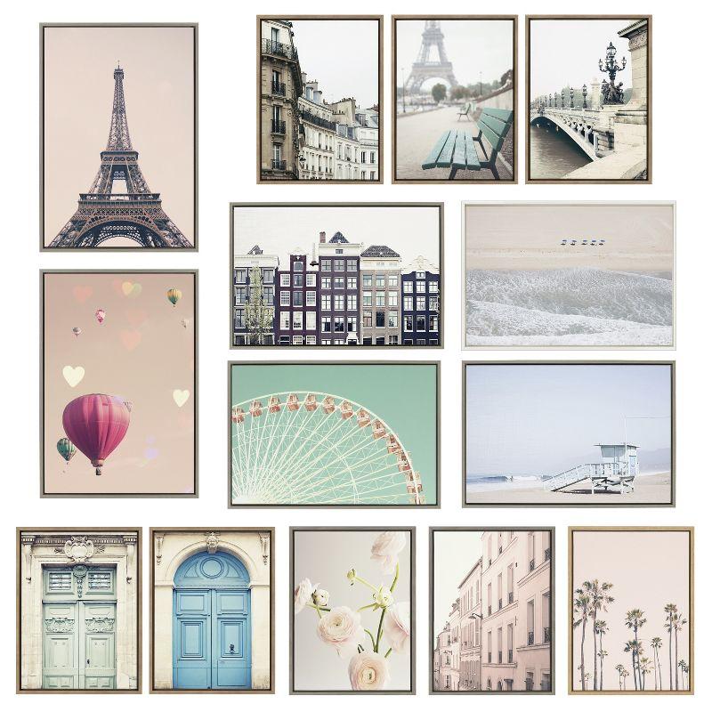 Kate and Laurel Sylvie Palm tree Row and LA Summer Framed Canvas by Caroline Mint, 2 Piece 18x24, White