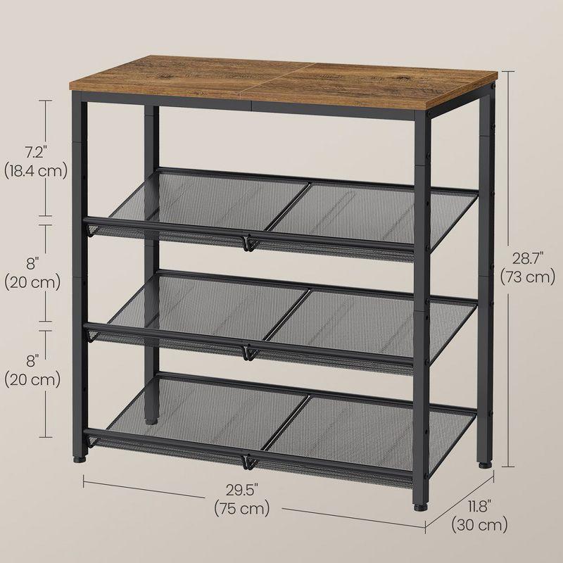 VASAGLE 4 Tier Shoe Rack for Entryway - Holds 12-15 Pairs, Sturdy Wooden Top, Industrial Style